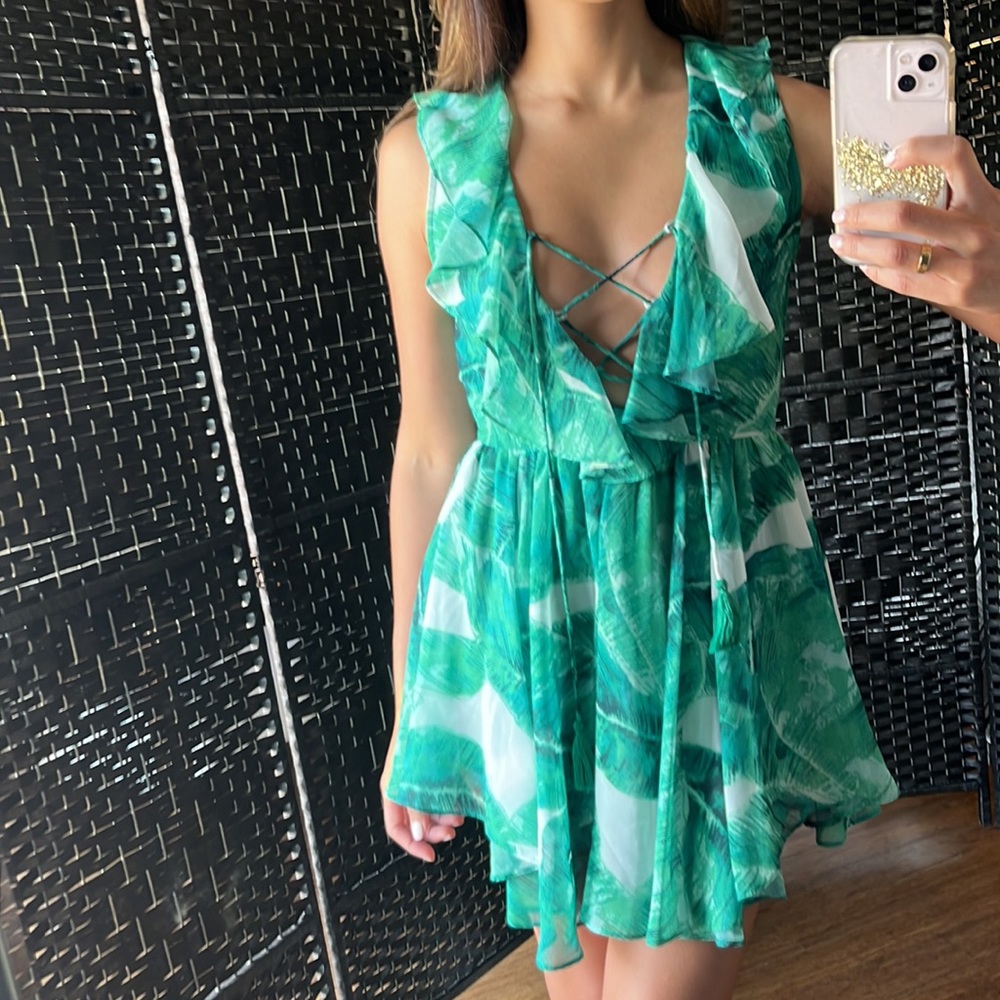 Palm leaf dress illusion romper